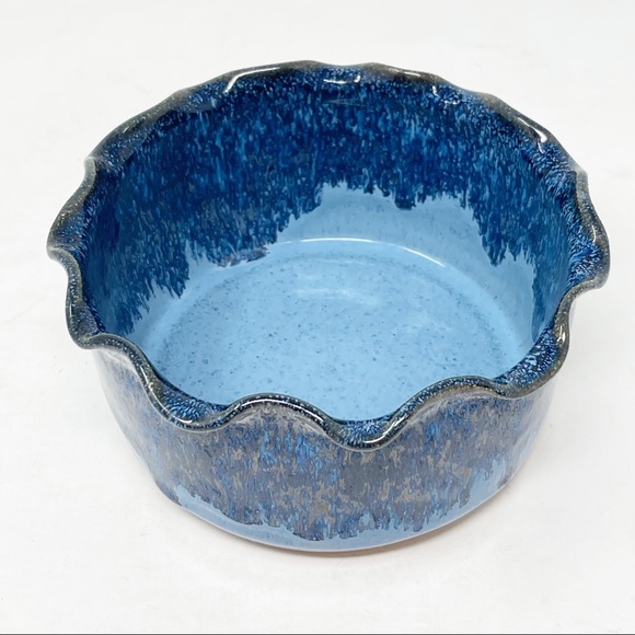 JOAN MALLICK Block Island Blue Studio Pottery 5” X 2.5” Ruffle Top Bowl